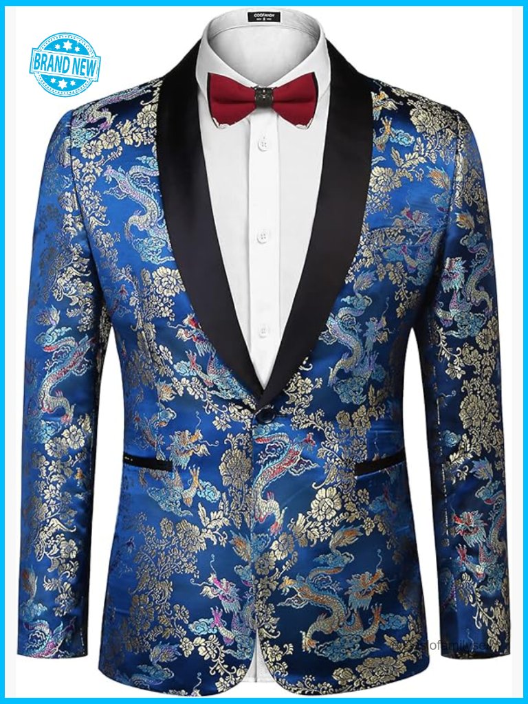Floral Embroidered Tuxedo Jacket Luxury Shawl Collar Blazer Wedding Party